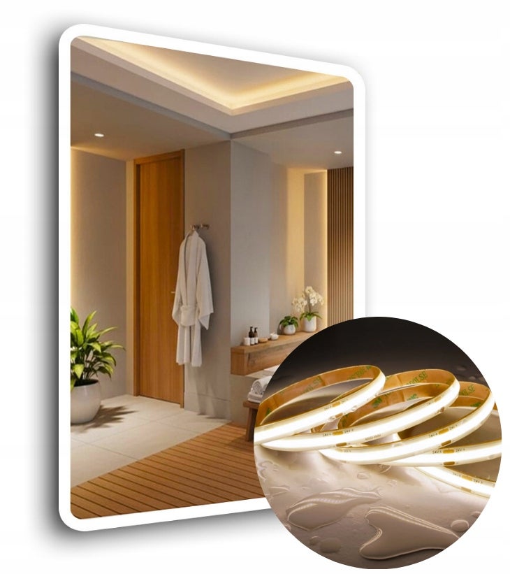 Lustro Led 60x100 Zaokrąglone Rogi Piaskowane Podświetlane + COB 480 Diod