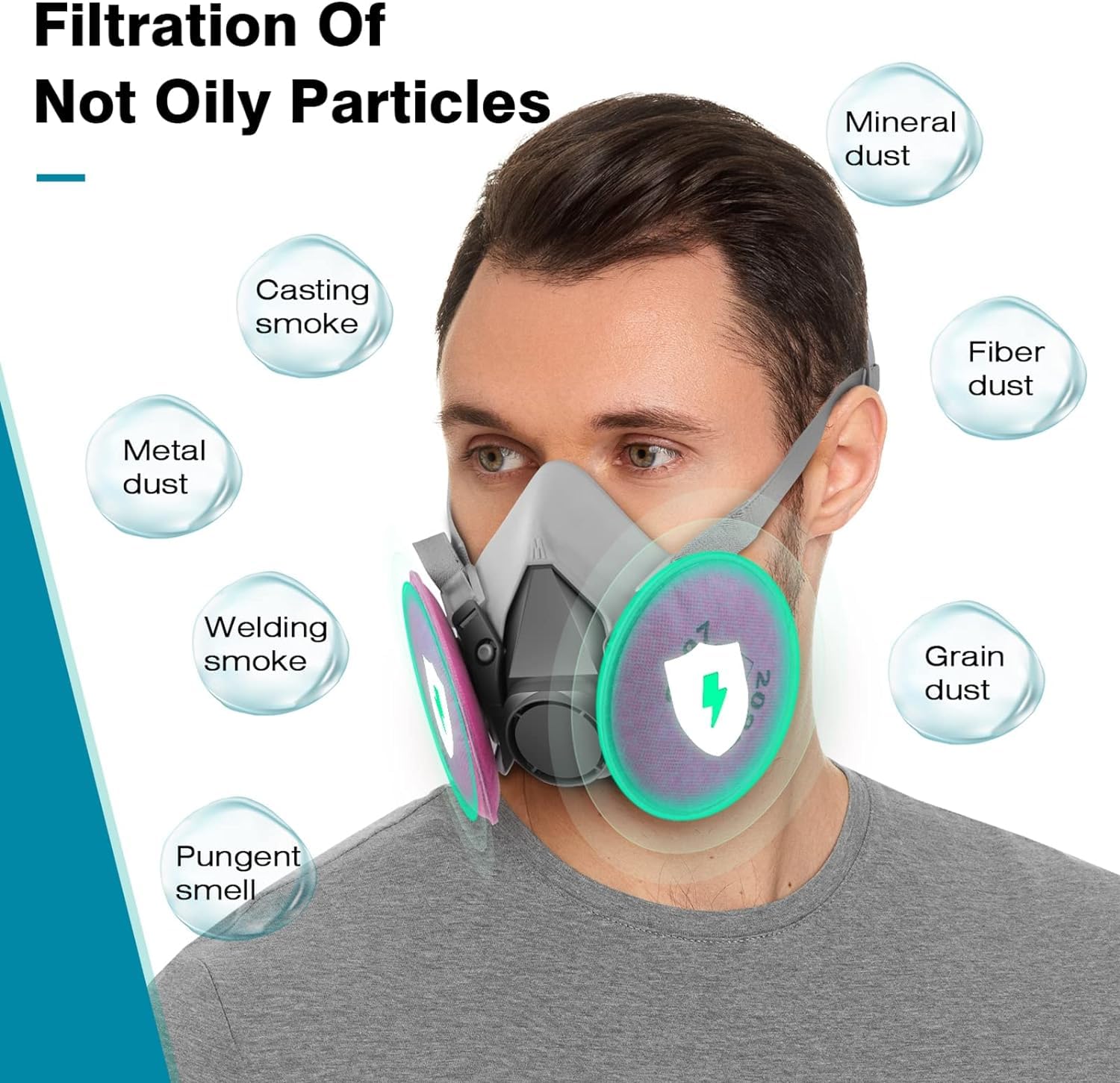 Masque Anti Poussiere Demi-Visage avec 2097 Filtre, Masque Respiratoire Réutilisable pour Peinture,Gaz,Travaux,Produit Chimique, Resine Epoxy - 4