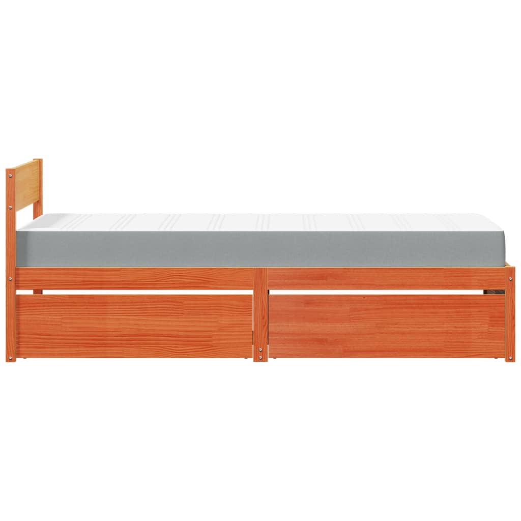 Lit avec tiroirs et matelas, bois massif de pin, cire marron, pour la chambre, 100 × 200 cm - 5