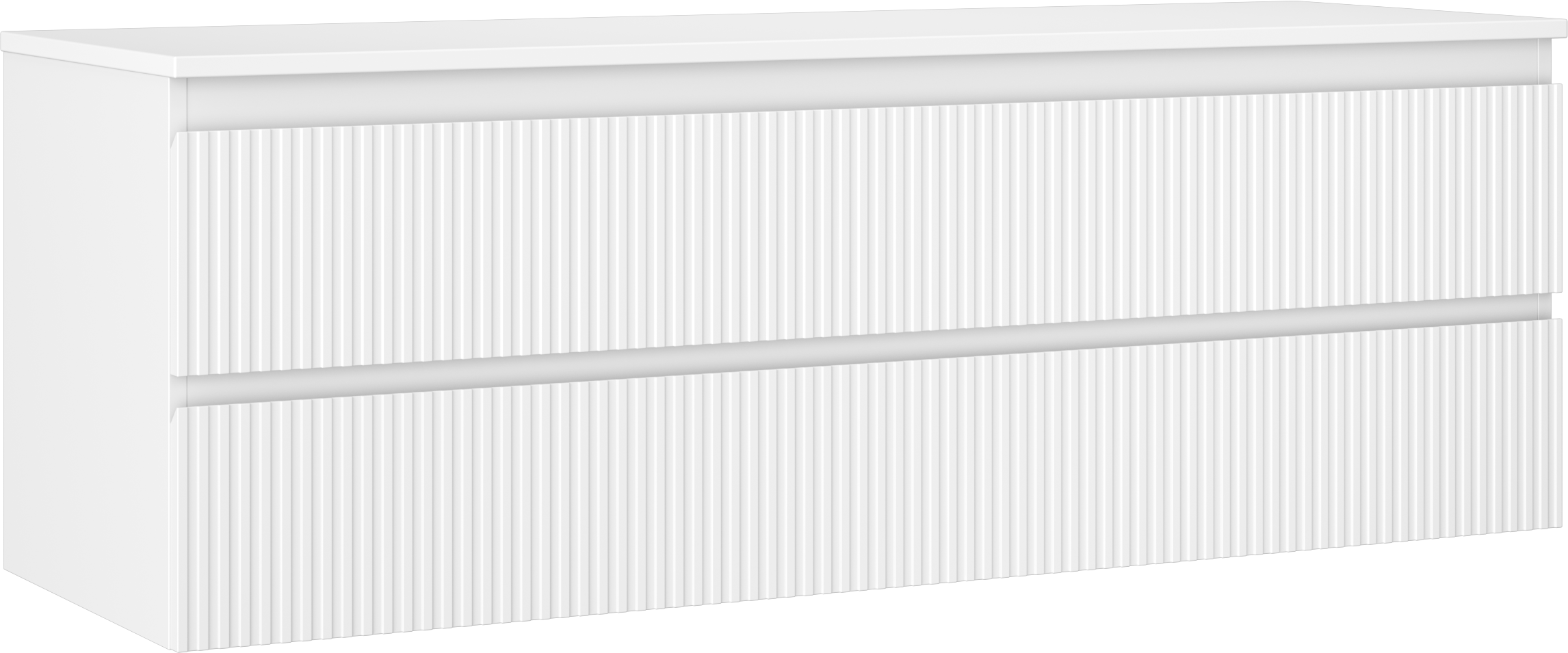 Mexen Rivel szafka łazienkowa podumywalkowa 140 cm z blatem, 2 szuflady, ryflowana , biała mat - 91A20-14047-2-BFFC01