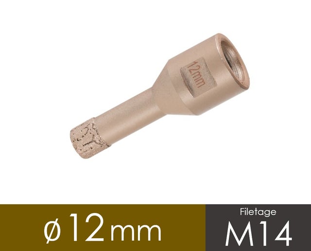 Trépan diamanté 12mm pour meuleuse avec filetage M14 - Usage professionnel
