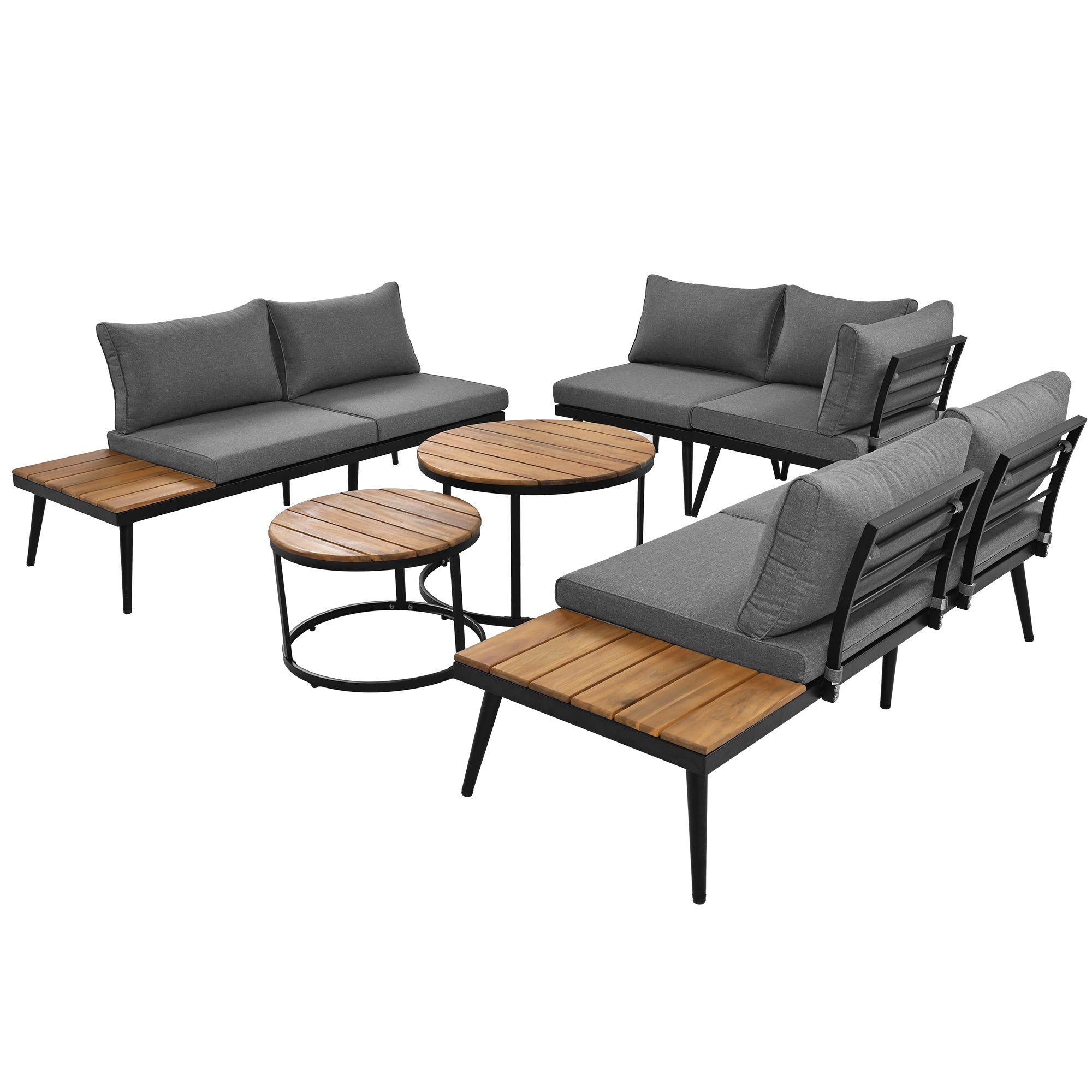 Conjunto de muebles de jardín para 6 personas con 2 sofás de dos plazas, 2 sillas, 2 mesas redondas, estructura de hierro, gris antiguo - 2