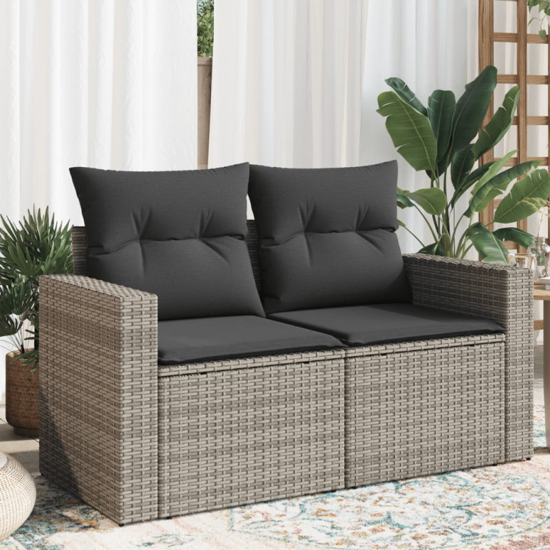 Sofa ogrodowa z poduszkami, 2-osobowa, szara, polirattan vidaXL