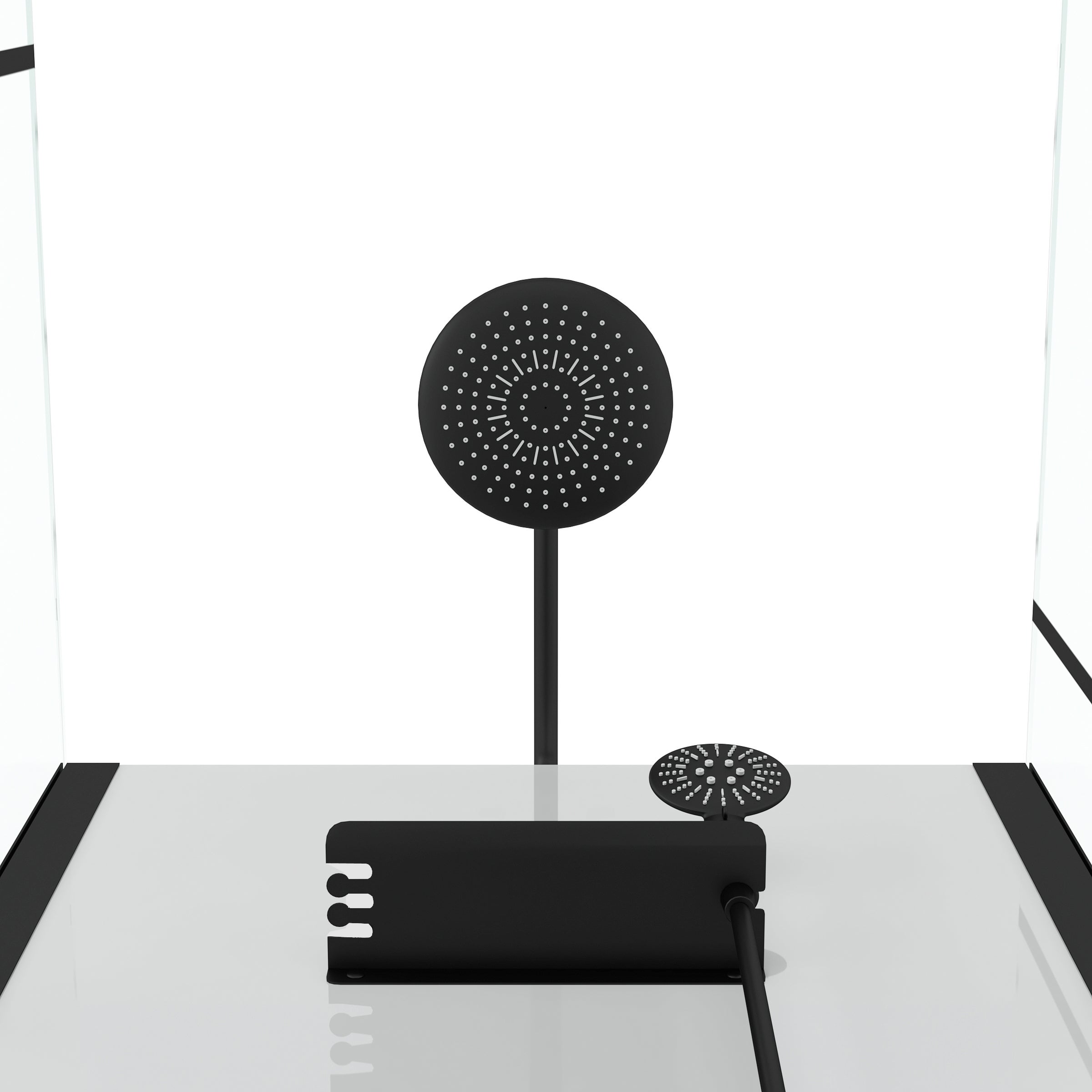 Cabine de douche 110x80cm / Receveur Haut - Verre transparent sérigraphié et Blanc - Profilés Noir - 6