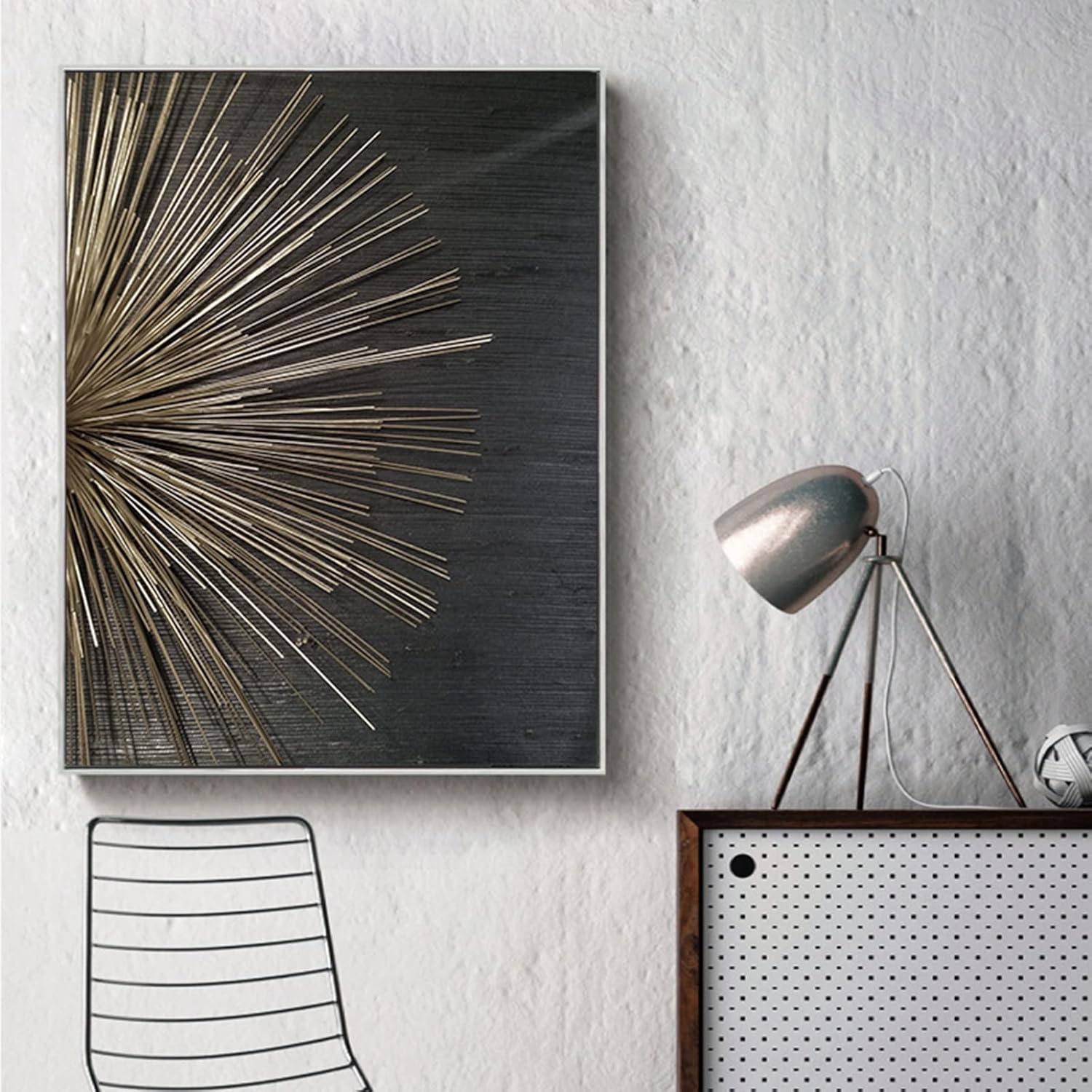 3 toiles décoratives aux lignes texturées, poster doré imprimé cernes annuels noir et blanc, sans cadre (40x60cm) - 3