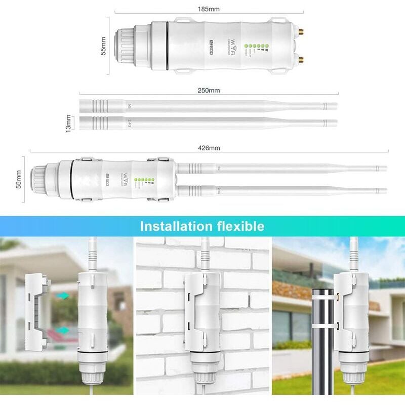 Wavlink AC600 Amplificateur WiFi/Repeteur WiFi Puissant Exterieur en Charge Poe/Dual-Band 2.4+5G/2 Antenne WiFi Longue Portée - 5