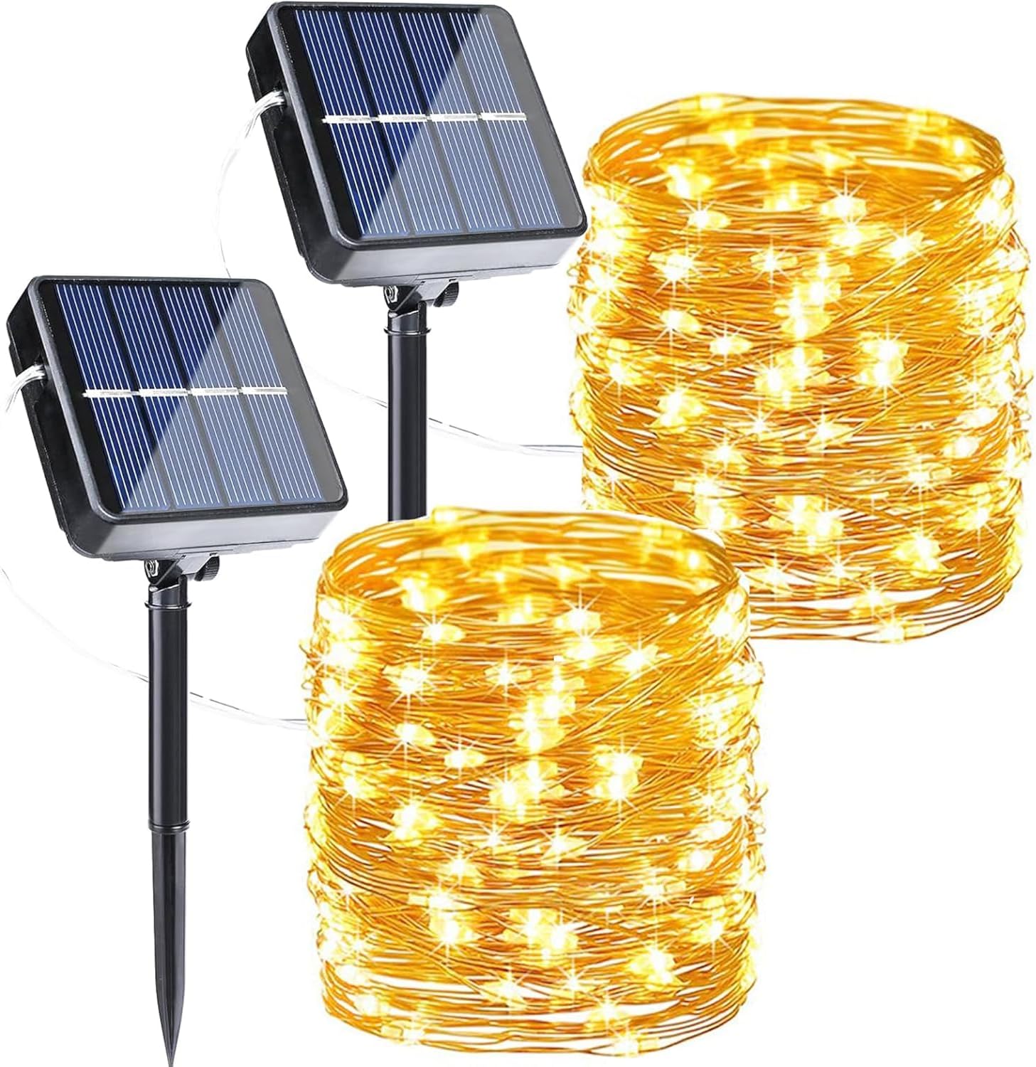 Zewnętrzne lampki solarne, 12 metrów, 100 diod LED, 8 trybów, wodoodporne, odpowiednie na patio, do ogrodu, domu i dekoracji
