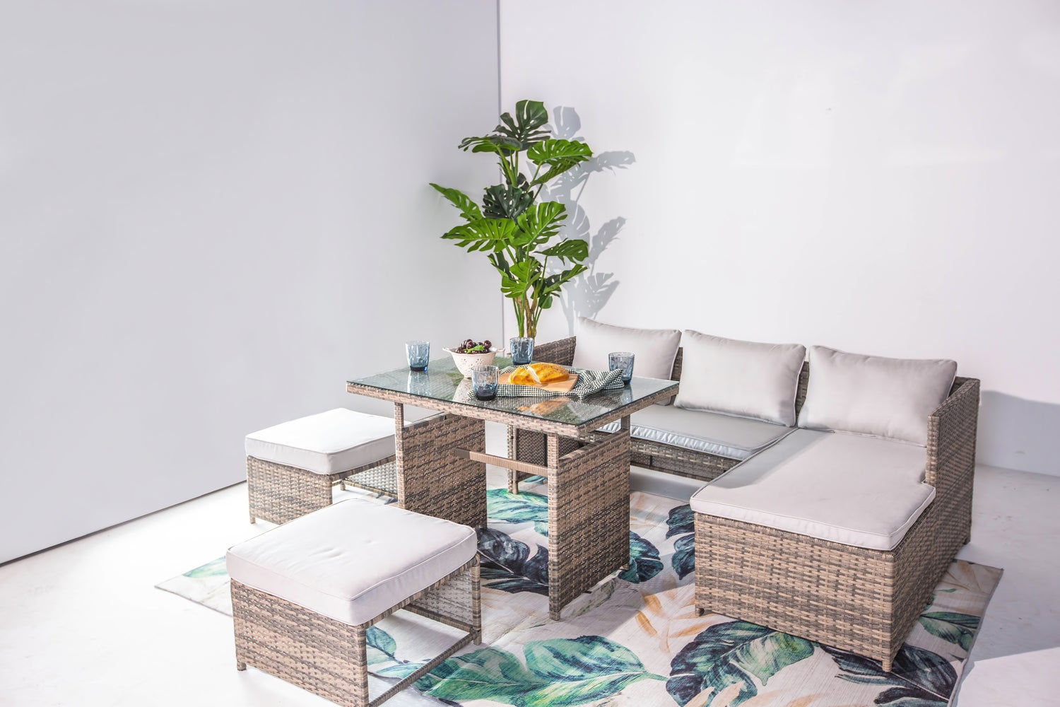 Salon de jardin 5 places en résine tressée gris TENERIFE | Leroy Merlin