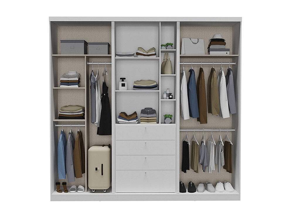 Armoire 2 portes coulissantes - Miroir et tiroirs - L240cm - Coloris : Blanc - BODIL - 3