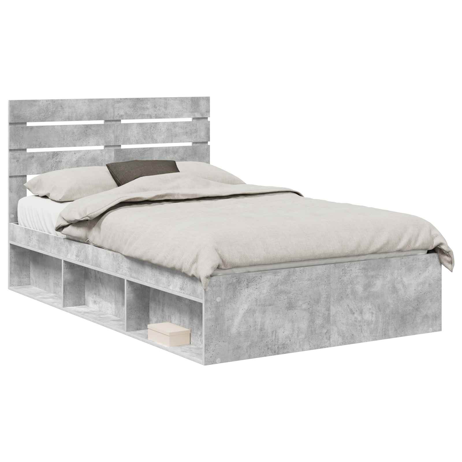 Cadre de lit gris béton 135 x 190 cm en pin massif - 2