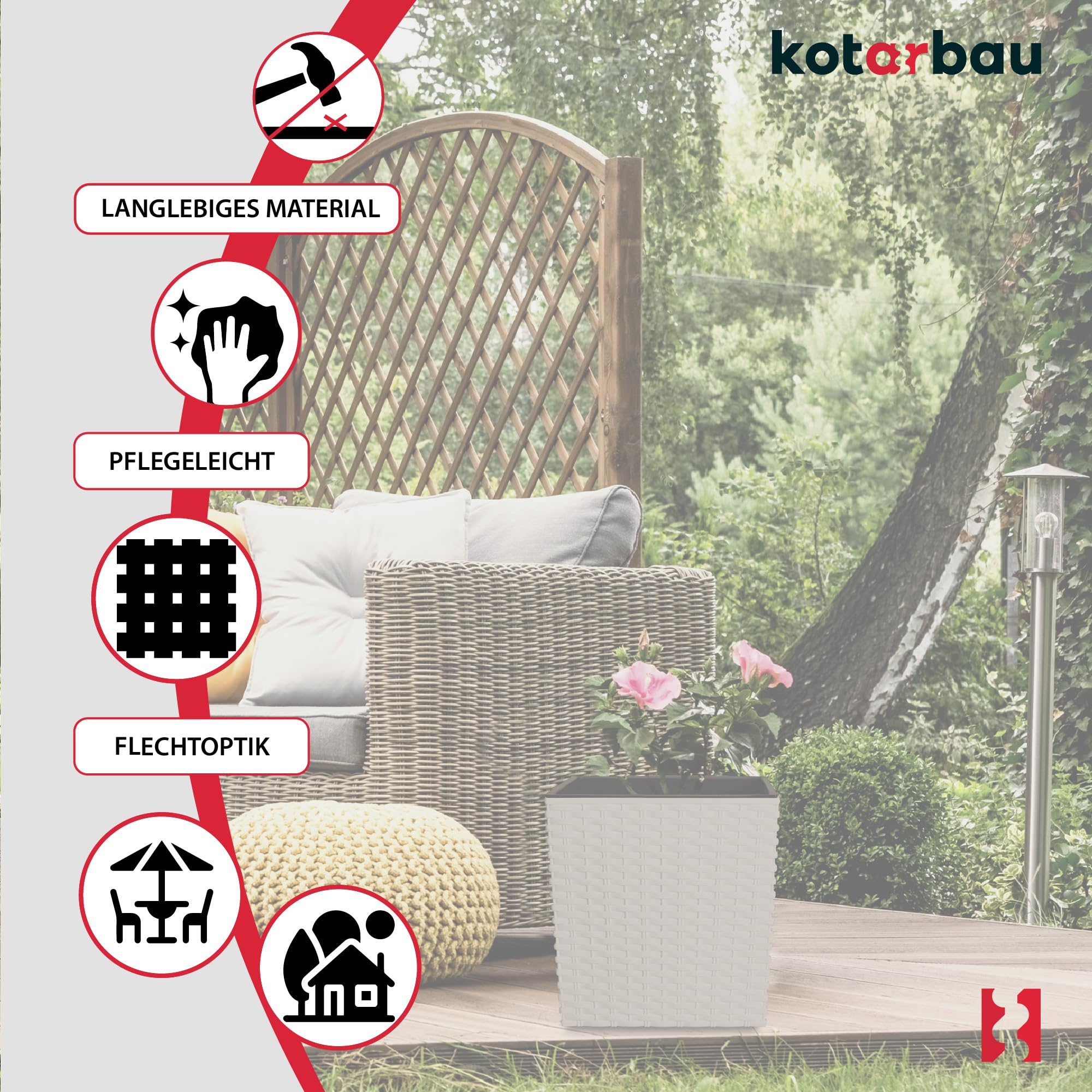 Lot de 2 Pots de Fleurs, 6,8 l, Hauteur : 20 cm, En Plastique, Avec Pot Intérieur, Type Rotin, Pour l'Intérieur et l'Extérieur - KOTARBAU - 4