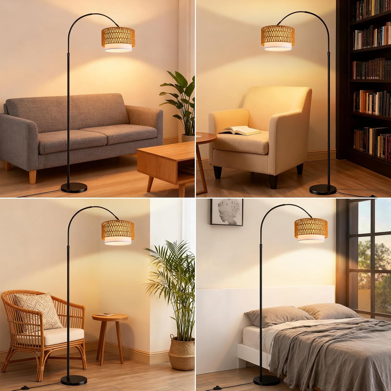 ZMH Lampadaire incurvé vintage noir E27 avec éclairage à intensité variable interrupteur au pied télécommande rotation à 350 degrés pour salon chambre - 8