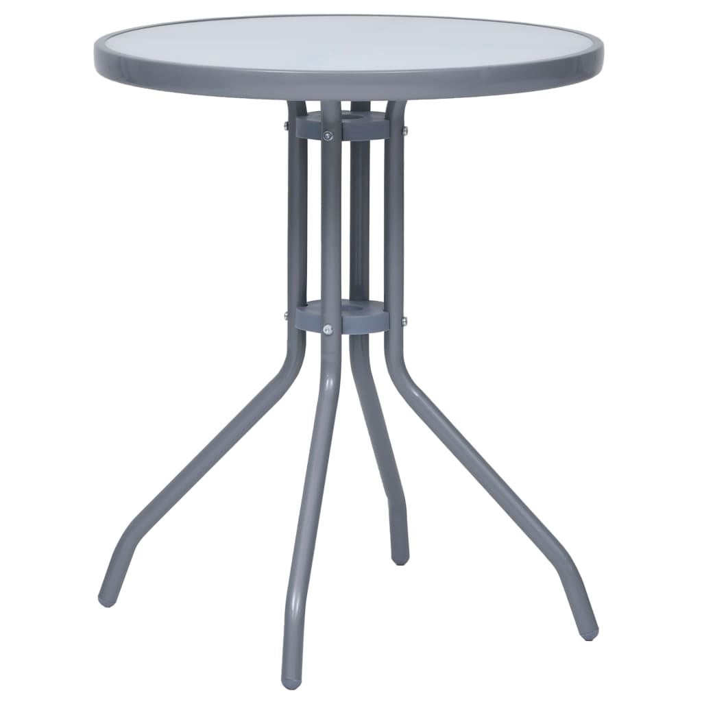 Table De Jardin Ronde En Acier Et Verre - 60 Cm De Diamètre - Gris Clair - Résistante Aux Intempéries - Pour Terrasse, Bar, Bistrot