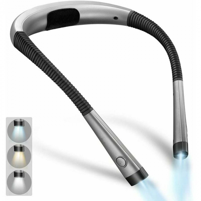 Akumulatorowa lampa do czytania na szyję, lampka nocna, 6 poziomów jasności, składane ramię lampy, idealna do czytania, robienia na drutach