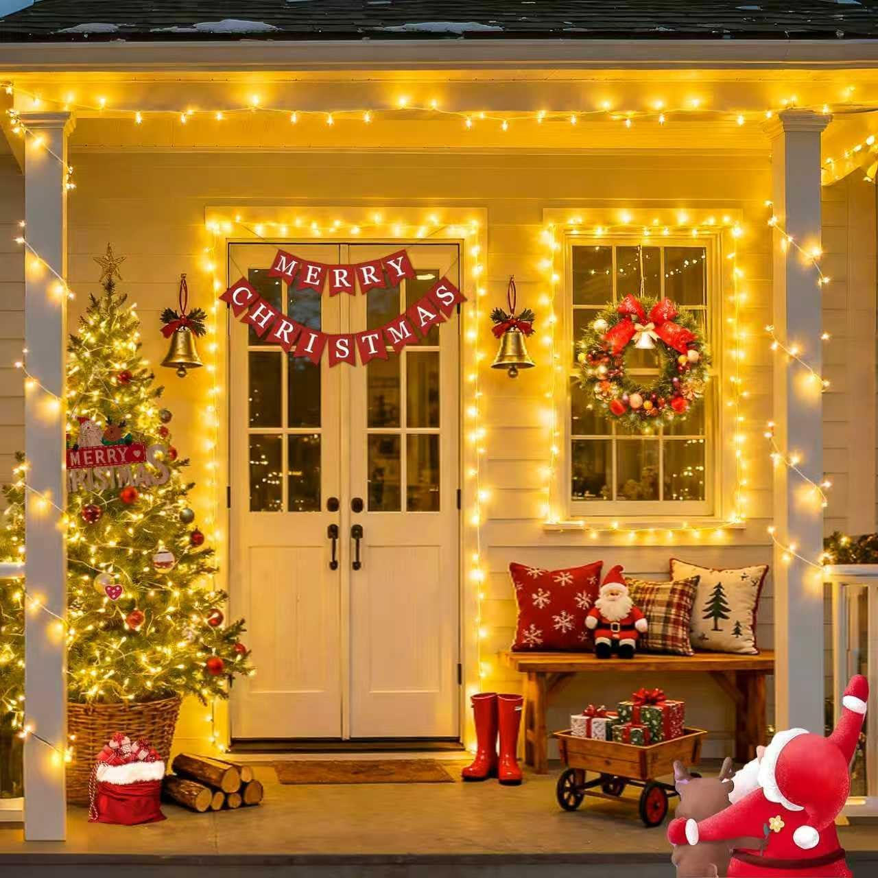 Guirnalda de luces LED navideñas para interior y exterior, 10 m - 80 LED, Luces para árbol de Navidad, funciona con pilas, resistente al agua, 8 modos - 4