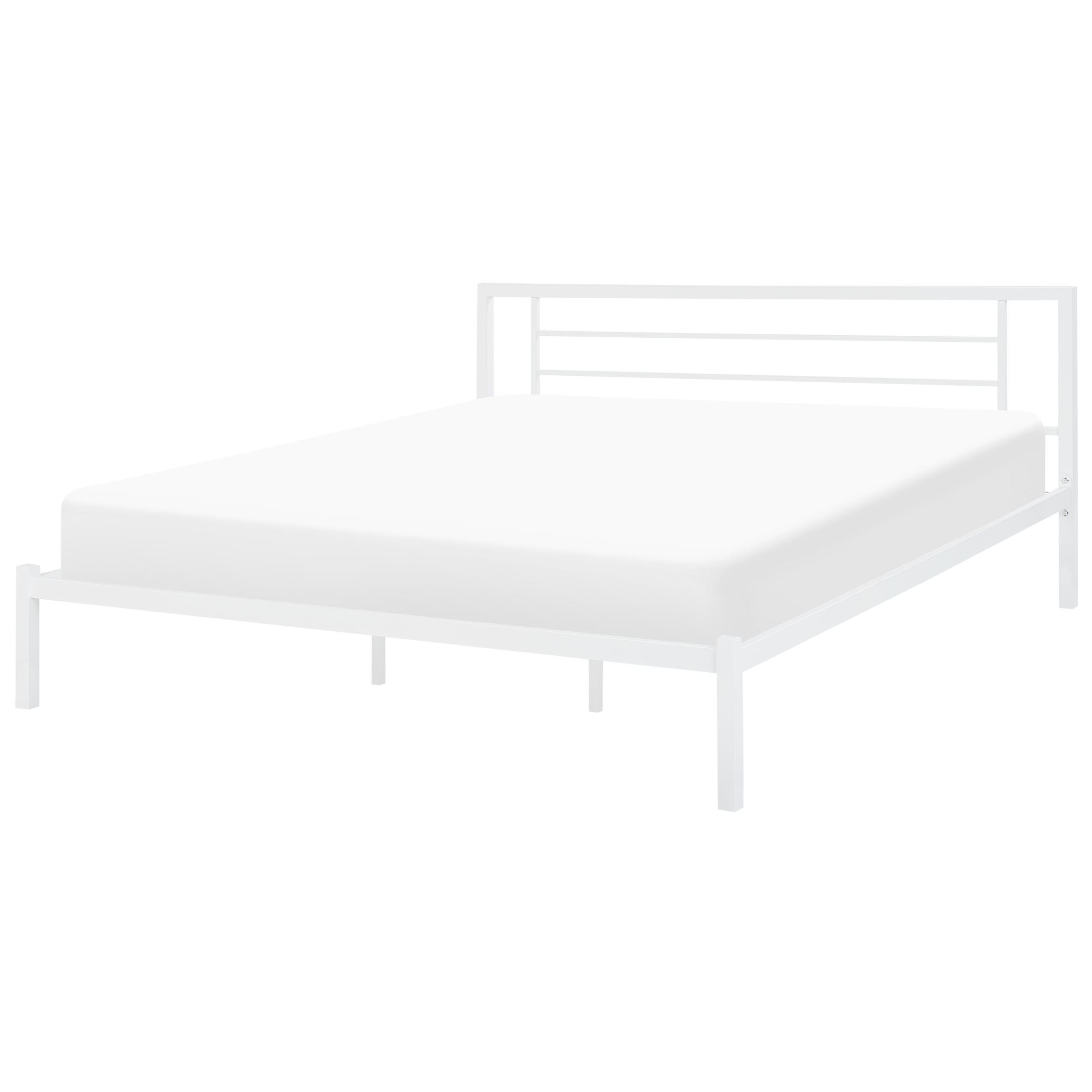 Beliani Cama De Metal 180 X 200 Cm Blanca Con Patas De Madera Clara Base De Listones Estilo Retro Escandinavo Maurs