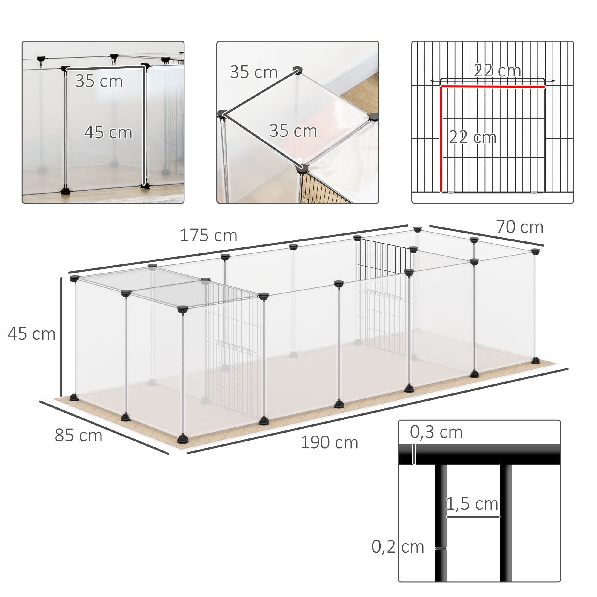 Enclos Animaux DIY 20 Panneaux + Tapis 175x70x45cm Modulaire Blanc Pour ...