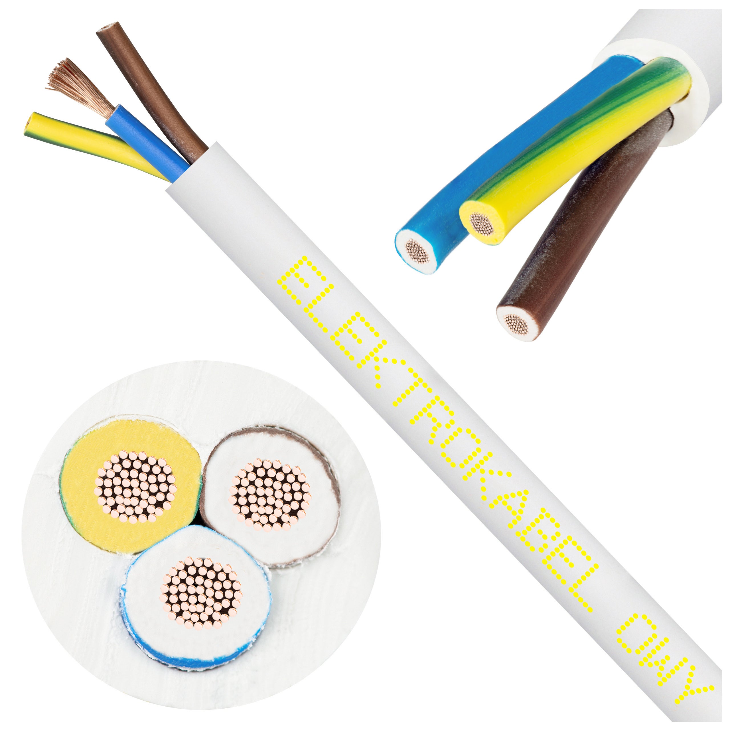 Kabel warsztatowy OWY / H05VV-F 3x1mm2 biały 300/500V giętki linka Elektrokabel 50m