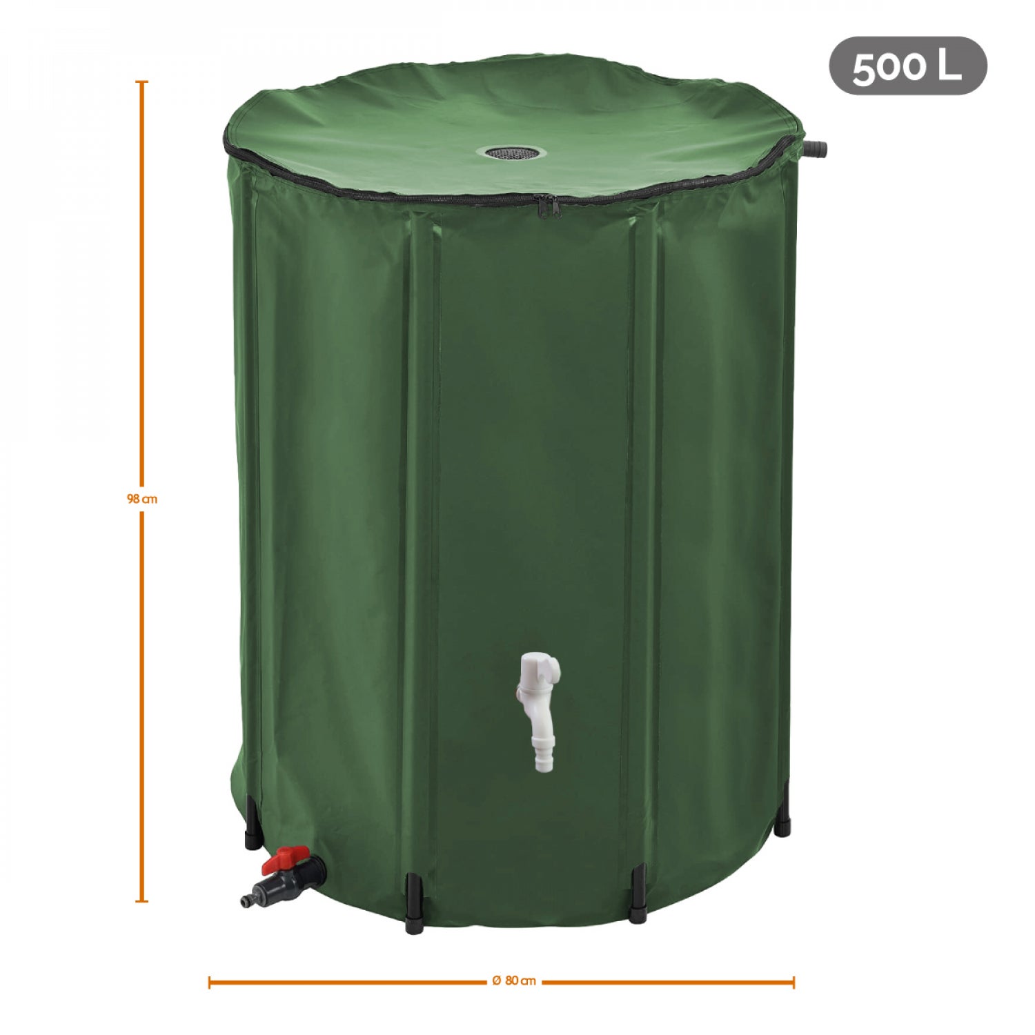 Réservoir souple, récupérateur d'eau de pluie pliable - 500 L - Vert - Linxor - 2