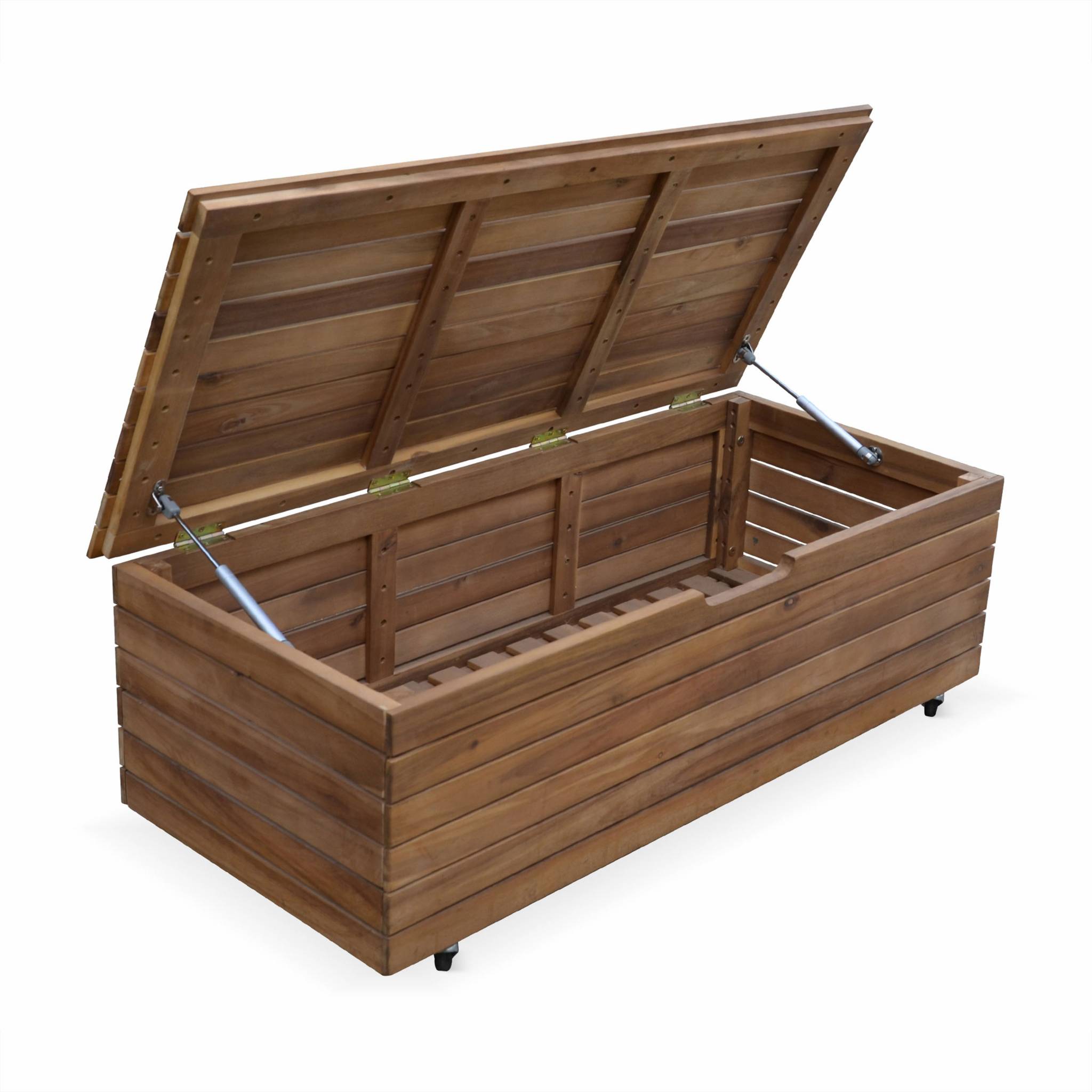 Coffre de jardin en bois - Saragosse - 130L. rangement coussins 107x48.5cm avec vérins et roulettes SARAGOSSE - 5