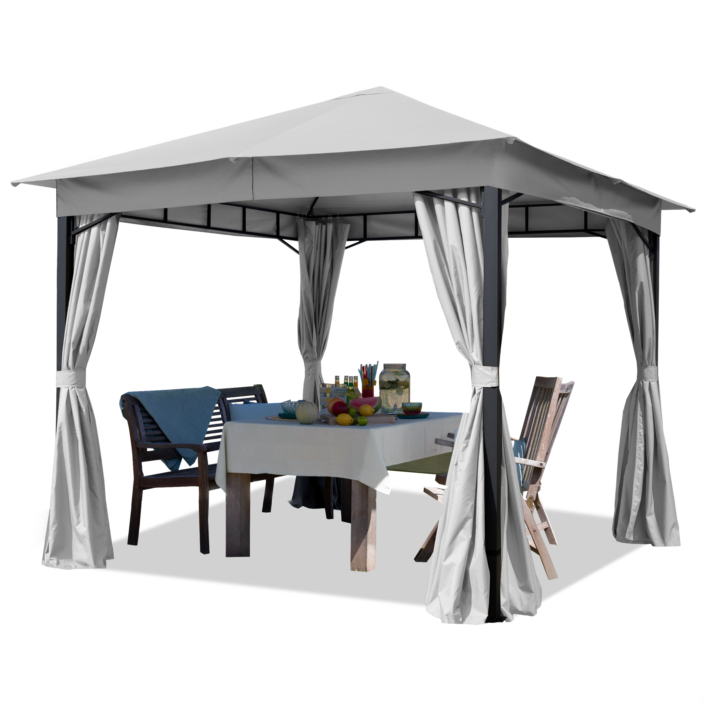 Pawilon ogrodowy 3x3 m ok. 180 g/m² plandeka dachowa z 4 części boczne szary