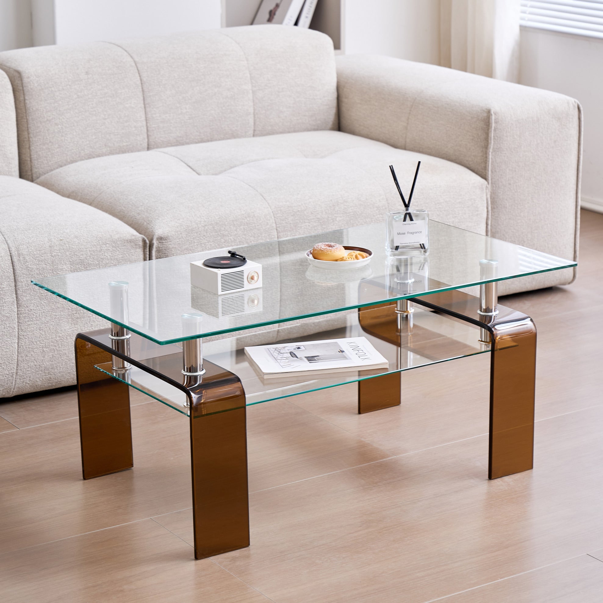 Table basse 100x55x45 cm à deux niveaux avec supports en Métal ...