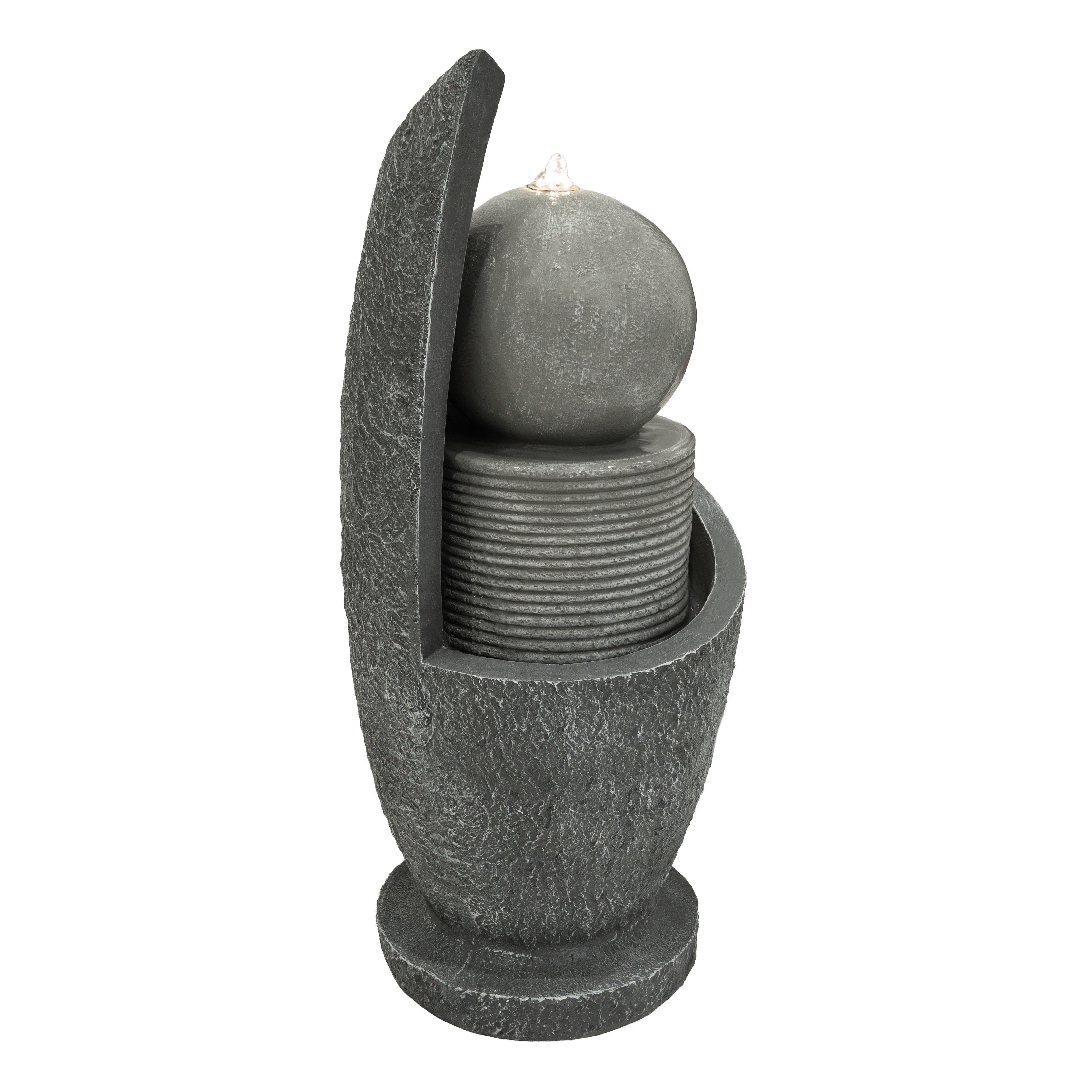 Fontaine de Jardin Cascade Électrique Extérieure Polyresine Gris 4 Lumières LED Blanc Chaud Pompe à Brancher Câble de 7 - 4