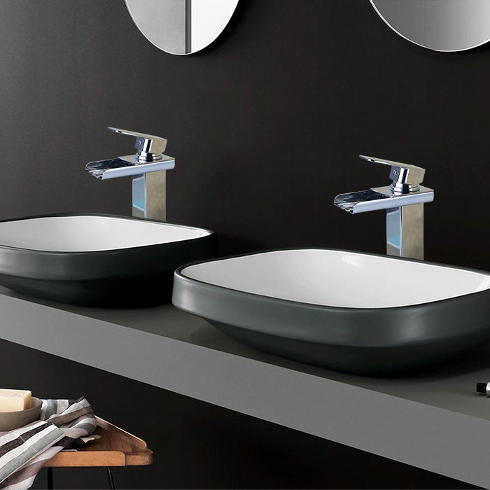 Robinet Salle de Bain Cascade Haut Mitigeur pour Vasque Chromé Robinet Design Moderne Corps en Acier Inox - 9