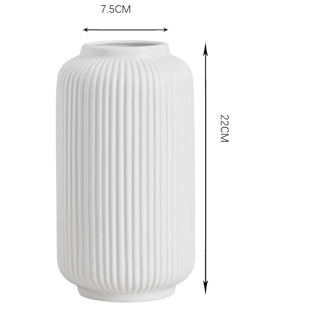 Jarrón de cerámica blanca acanalada de 22 cm de altura para Pampas, jarrón decorativo para centro de mesa. - 2