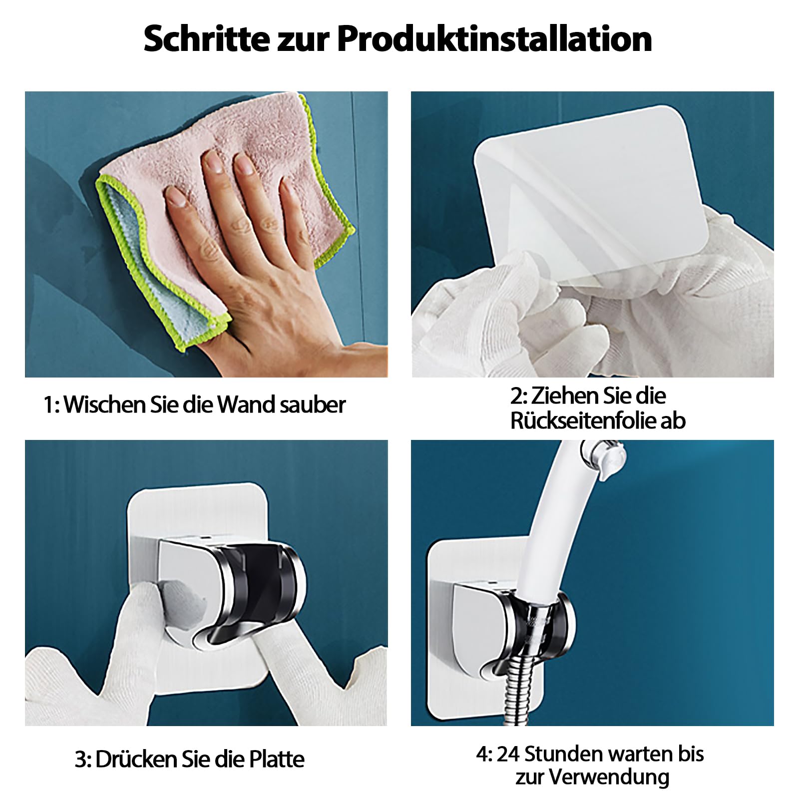Support de douche à main, sans perçage, support de pomme de douche adhésif, support de pomme de douche réglable pour douchette à main de salle de bain - 6
