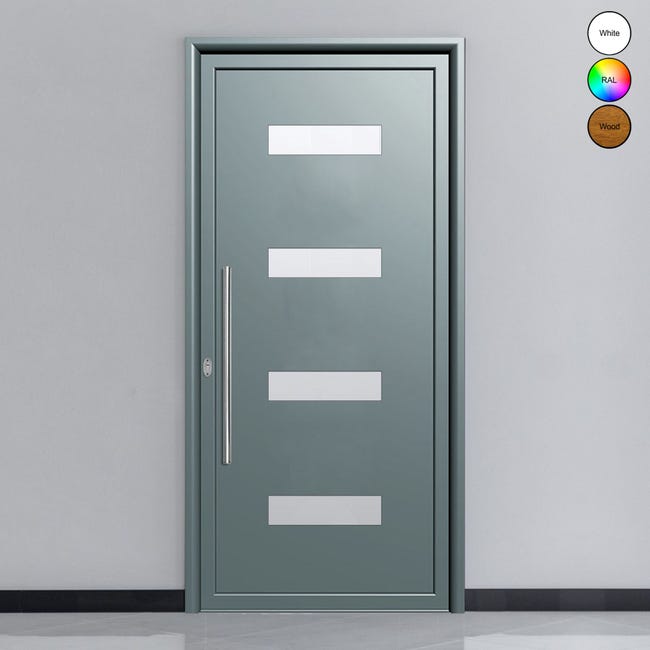 Porte d'entrée en aluminium SIMPLEX 8051 RAL 7042 ( L.: 85 cm x H.: 215 ...