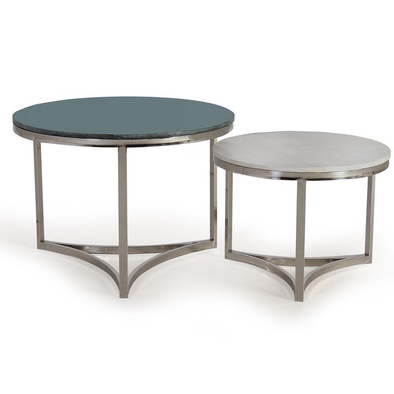 Zestaw 2 stolików ze stali nierdzewnej z blatami marmurowymi