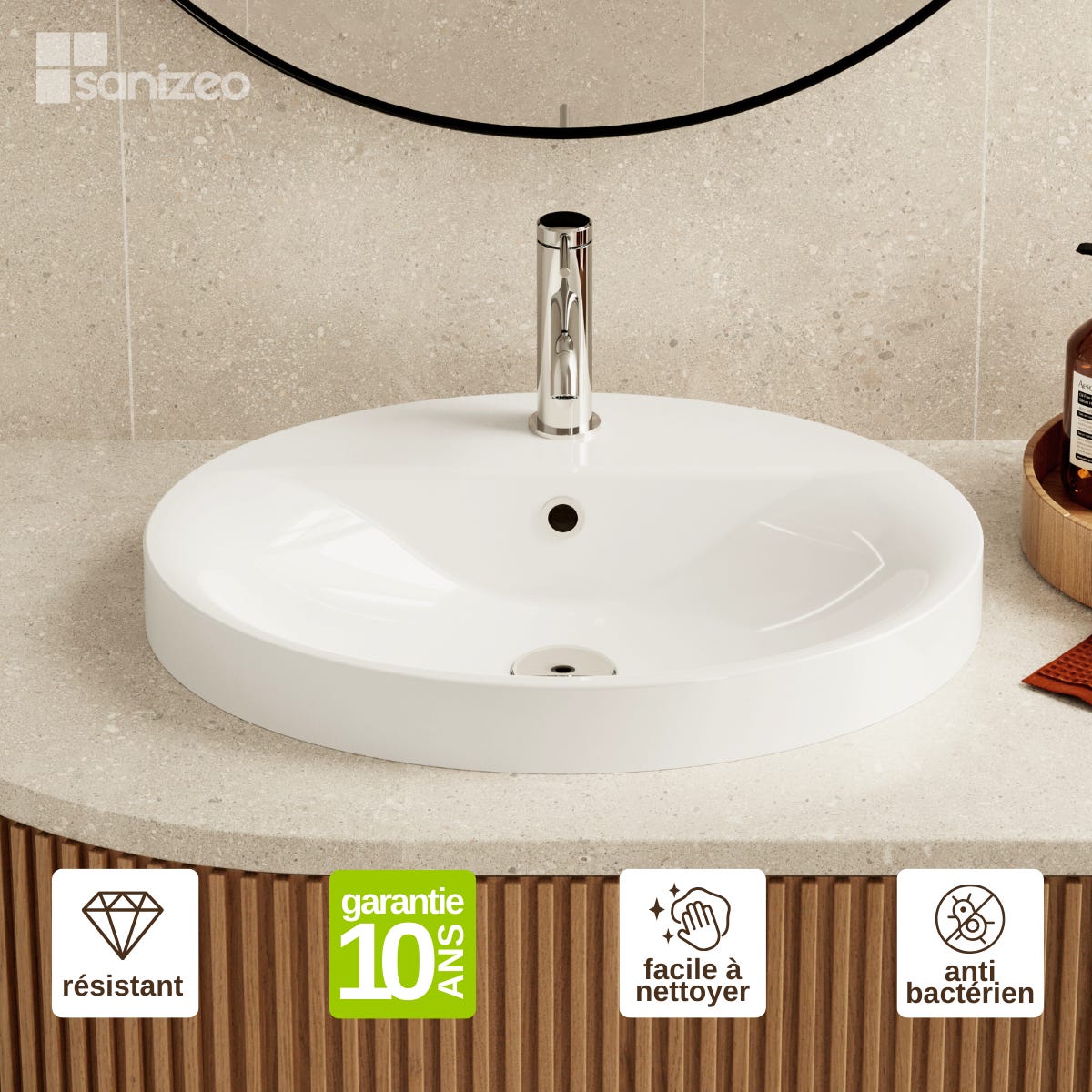 Vasque Encastrer Ovale Blanc Brillant En R sine L55 X L45 X H13 vasque-encastrer-ovale-blanc-brillant-en-r-sine-l55-x-l45-x-h13