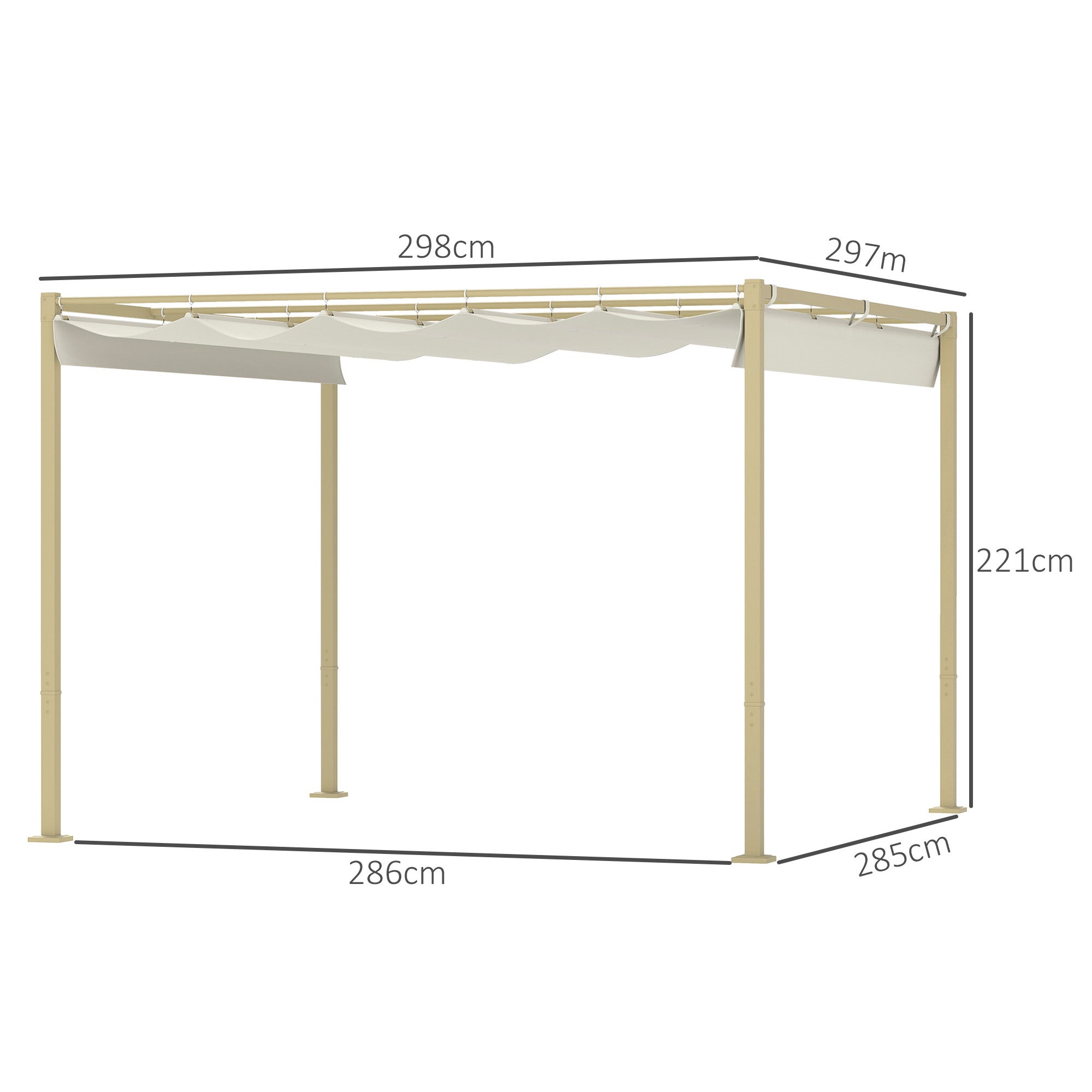 Pergola rétractable 3 x 3 m acier époxy beige polyester 180 g/m² UPF30+ kaki - 3