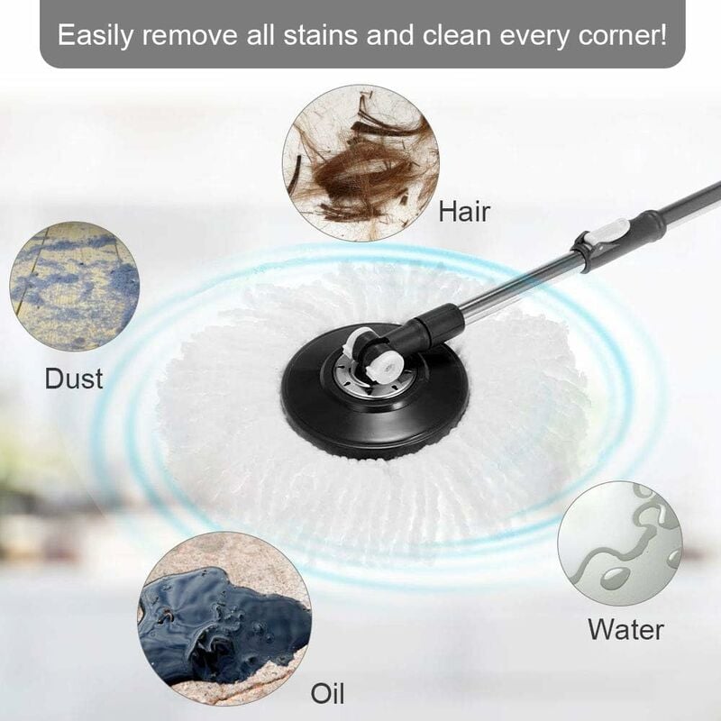 3Pcs Têtes Microfibre Balai, Mop Heads, Tête de Vadrouille Rechange Rond Têtes Mop Rotation à 360 pour Balais Serpillère Rotatif 360°Diamètre 16 cm - 5