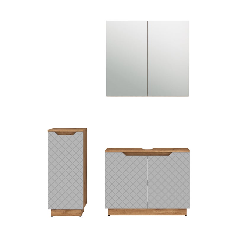 Vicco Zestaw mebli łazienkowych Lotta, Dąb/szary ze strukturą płytek, 3 części