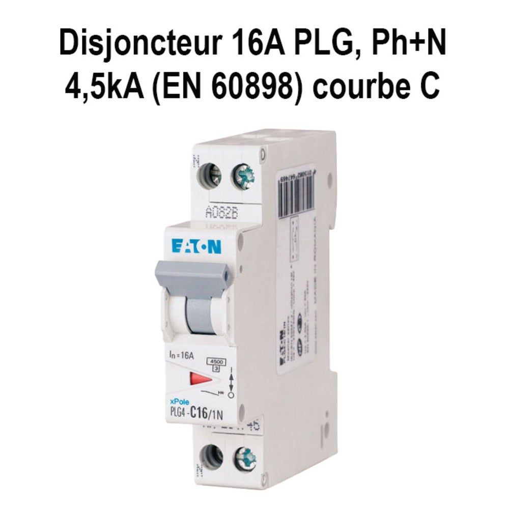 Disjoncteur modulaire Eaton, 16 A, courbe C, 4,5 kA, Ph+N, à vis, format 1 module, manette grise, résidentiel et tertiaire - 5