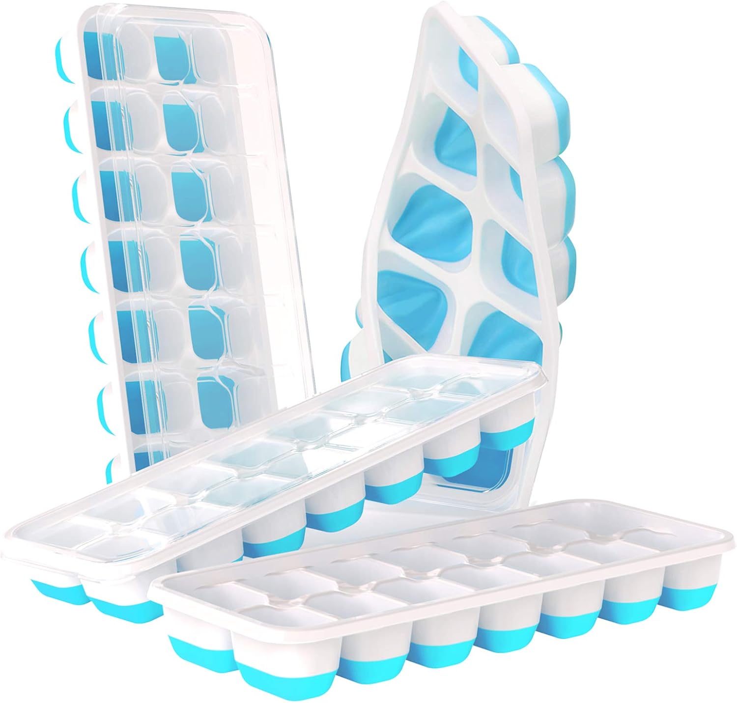 Vassoio per cubetti di ghiaccio in silicone con coperchio, confezione da 2, stampo extra large per cubetti di ghiaccio, facile rilascio, flessibile
