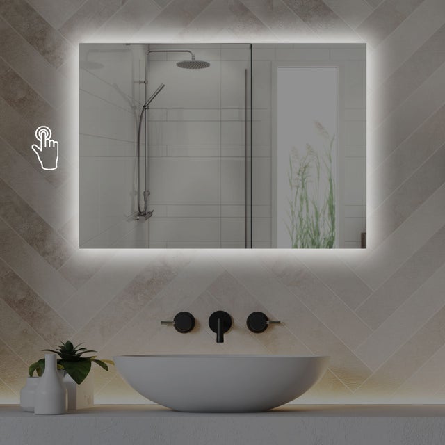 DIFFUSION - Espejo borde pulido 80X60 cm con retroiluminación LED perimetral y táctil frontal