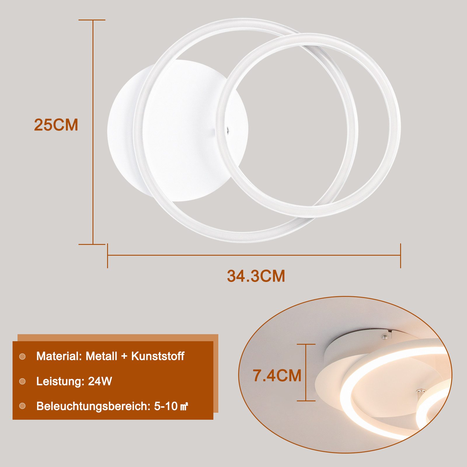 NETTLIFE Plafón LED 2 Anillos Blanco Giratorio Diseño Redondo Moderno 24W 3000K - 4