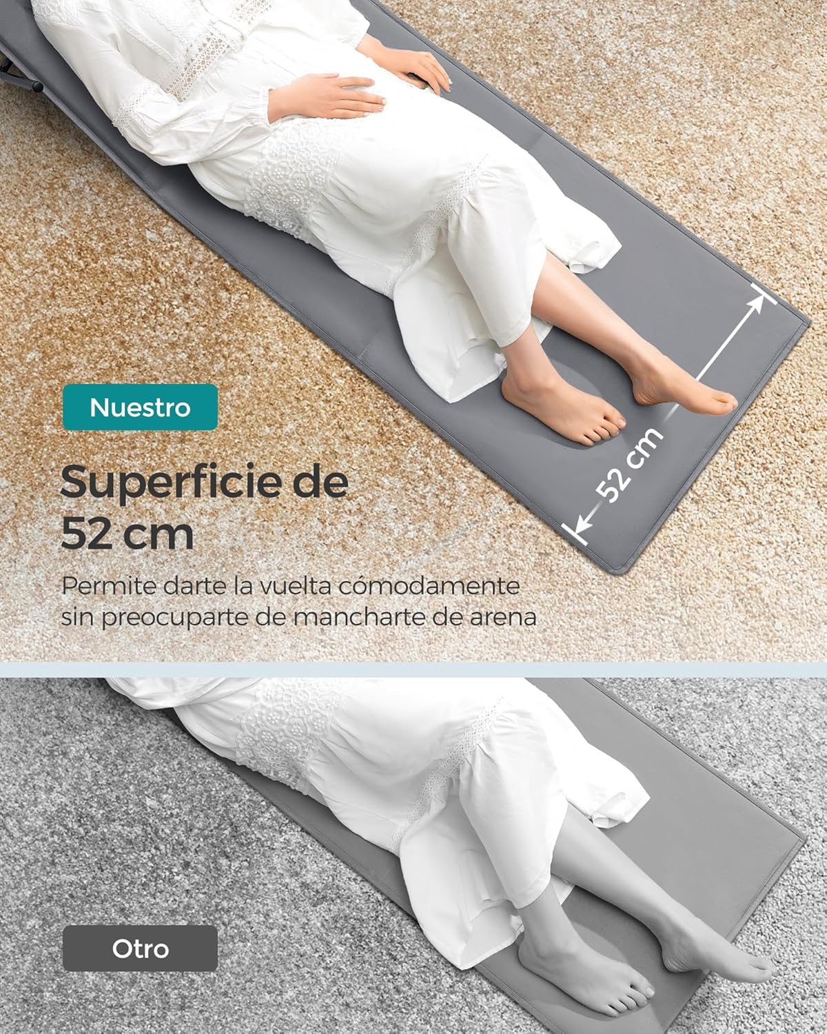 Juego de 2 Tumbonas de Playa, Tumbona, Respaldo Basculante, Portátil con Asa, para Camping Jardín Piscina, 158 x 55 cm, Gris Pizarra - 3