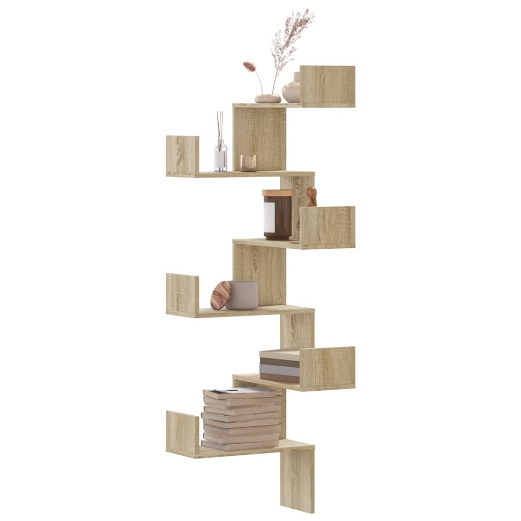 Étagère d'angle murale | Étagère flottante | Étagères de rangement chêne sonoma 45x45x147cm bois ingénierie CFW58320 - 2
