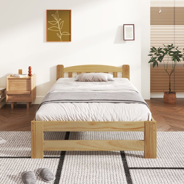 Letto singolo 90x200 cm con struttura in legno - Naturale