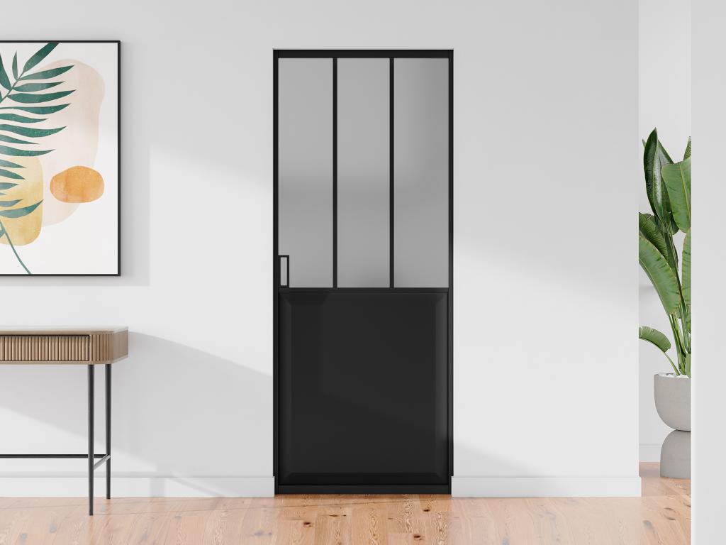 Drzwi przesuwne industrialne chowane w ścianie - Czarny i matowe szkło hartowane - wys. 205 x szer. 93 cm - ARTISTO II