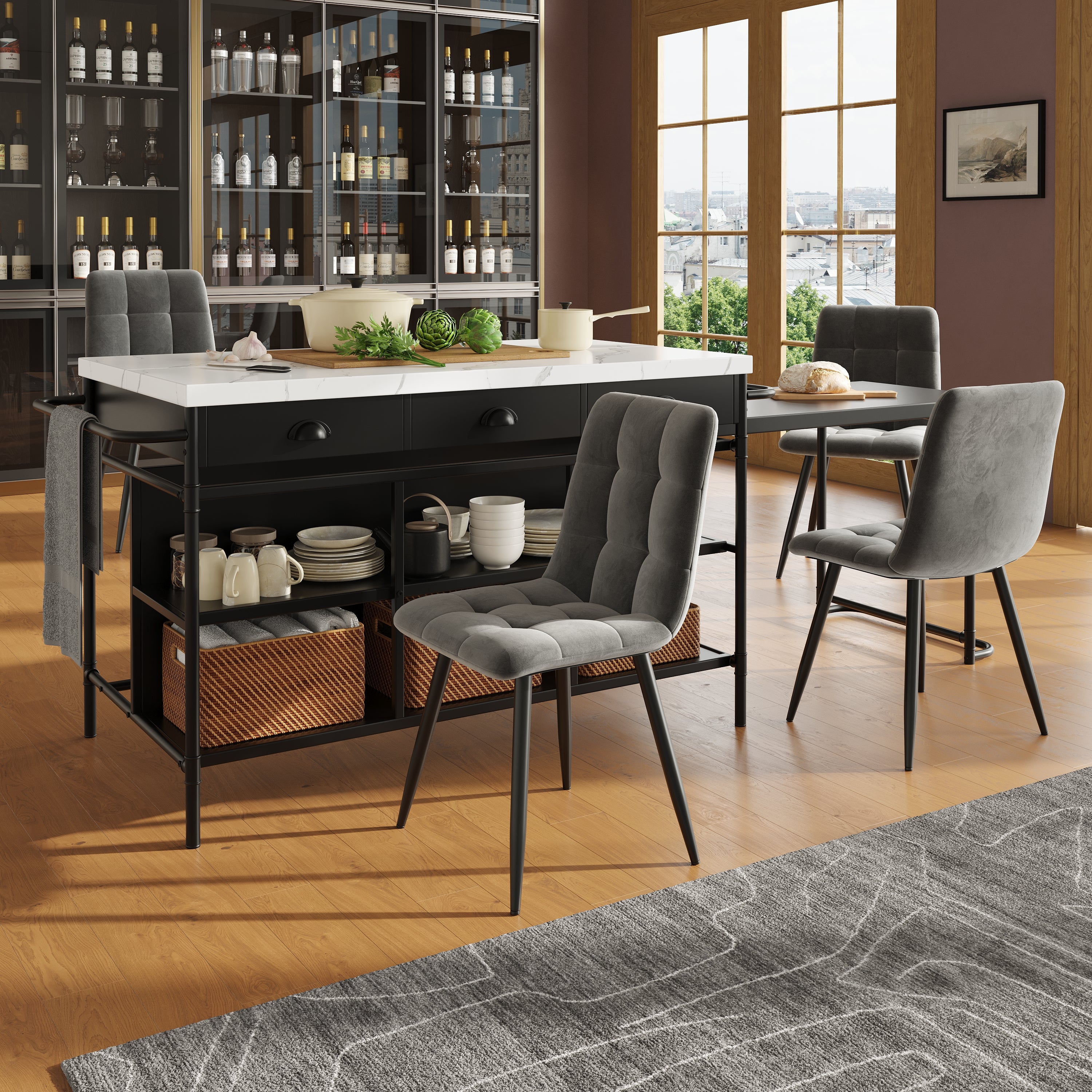 Set Tavolo Da Pranzo Con 4 Sedie In Velluto - Sala Da Pranzo Moderna Per Cucina O Soggiorno