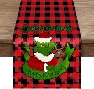 Tovaglia Natalizia Rettangolare Con Elfi Grinchmas, Verde, 152 X 213 Cm – Decorazione Da Tavolo Per Feste Invernali, Cucina E Sala Da Pranzo