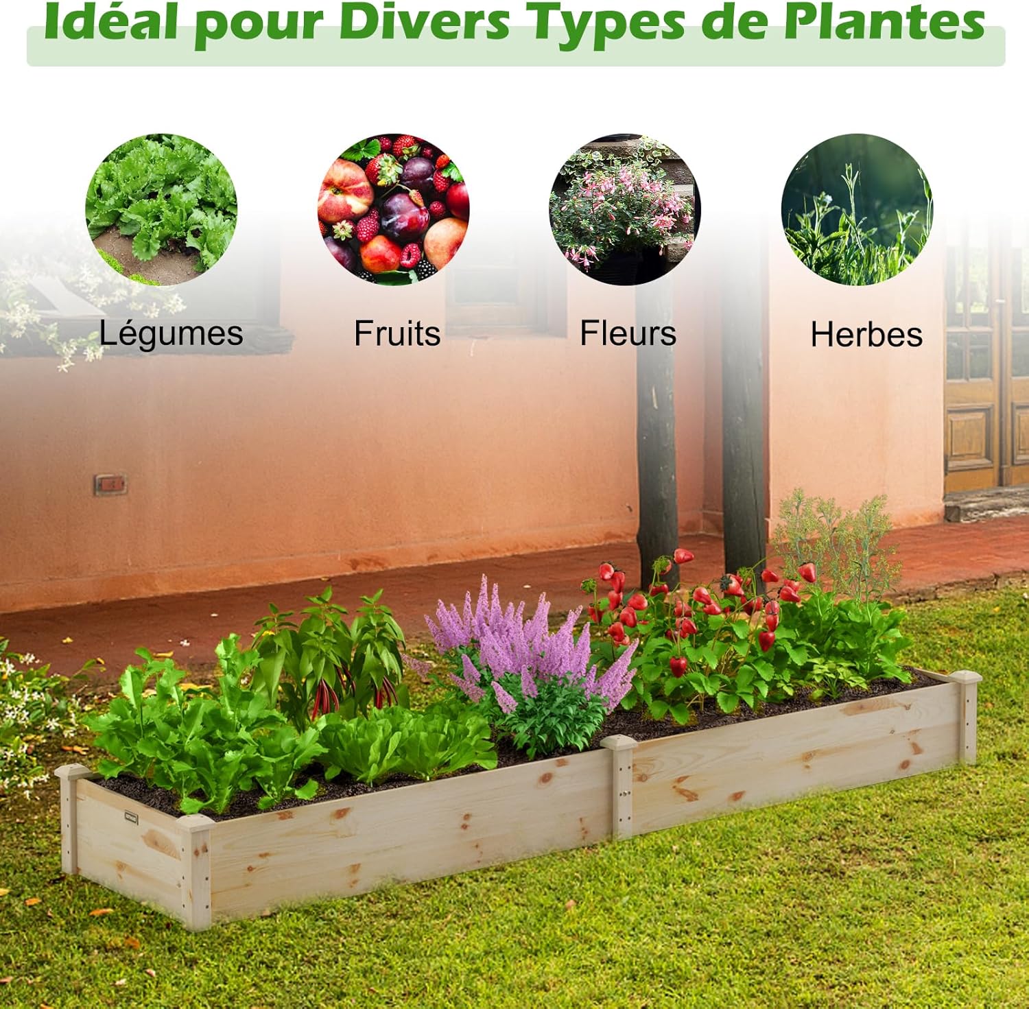 Aiuola Rialzata In Legno Di Abete - 3 Livelli, 161x43x104 Cm, Con Ripiano E Fori Di Drenaggio - Foto 11