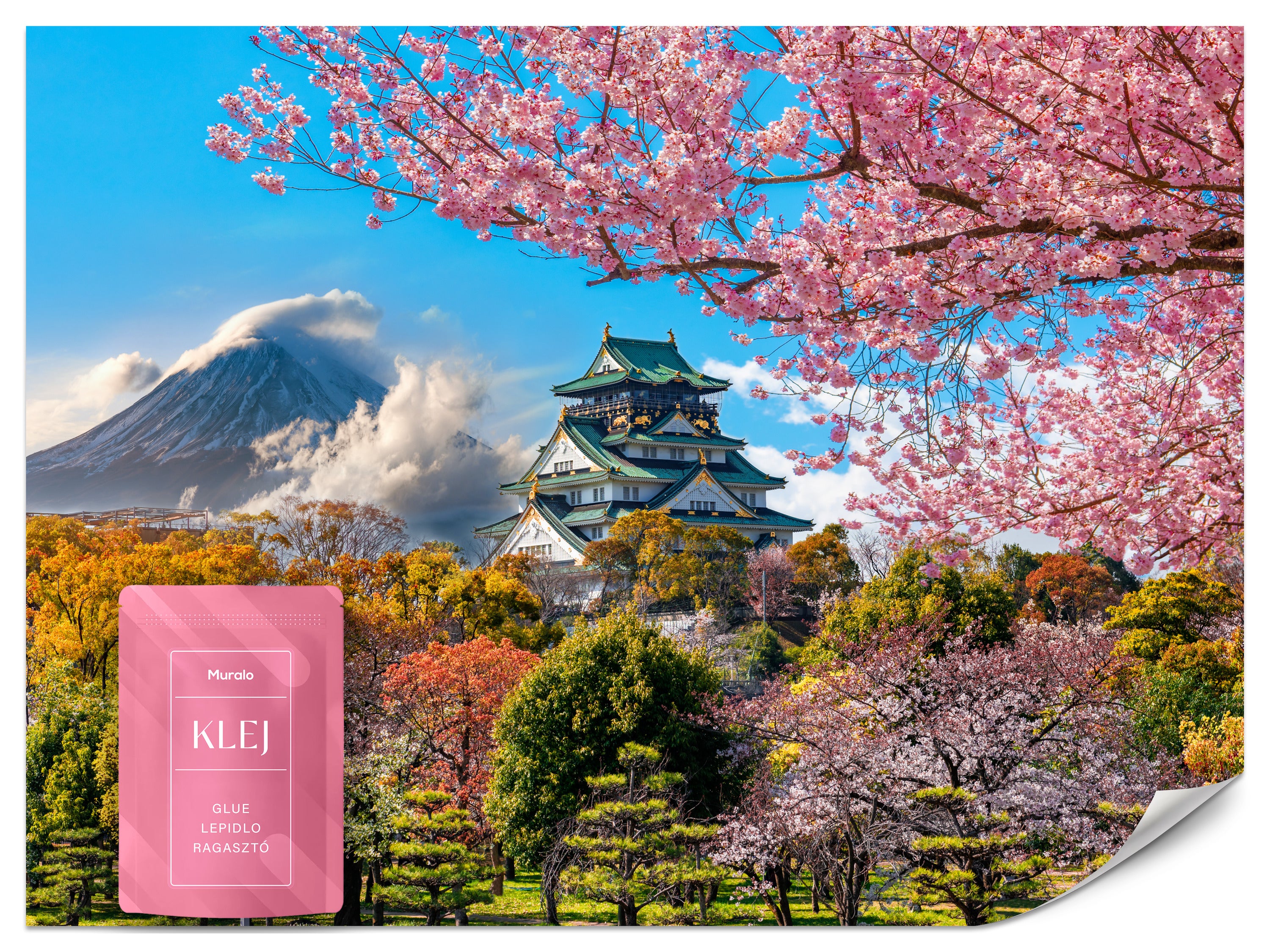 FOTOTAPETA ŚCIENNA JAPONIA PEJZAŻ GÓRA FUDŻI DRZEWA KWITNĄCEJ WIŚNI 150x105