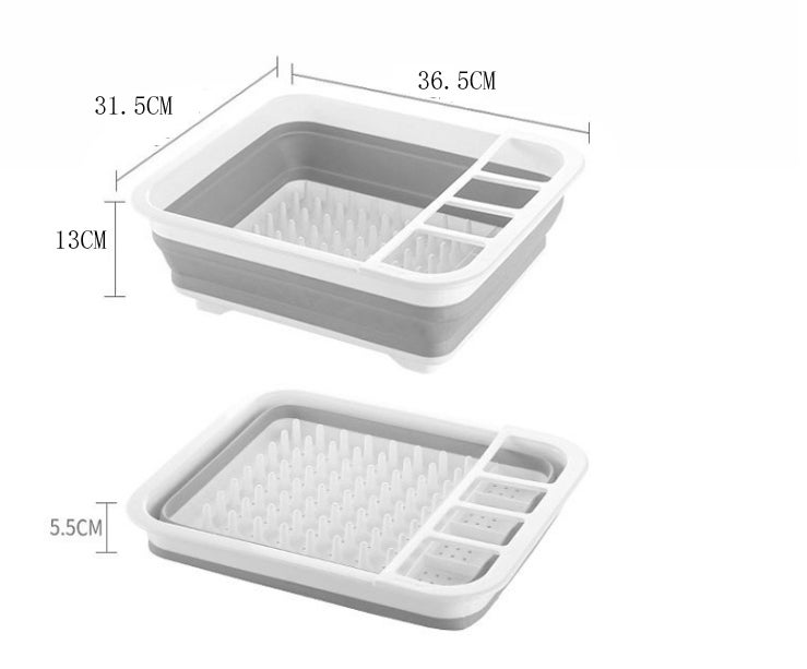 Masirs Escurreplatos Plegable Emergente: Almacenamiento Conveniente, Drenaje Al Fregadero, Capacidad Para Ocho Platos Grandes, Compartimento Seccional Para Cubiertos Y Utensilios. Diseño Compacto Y