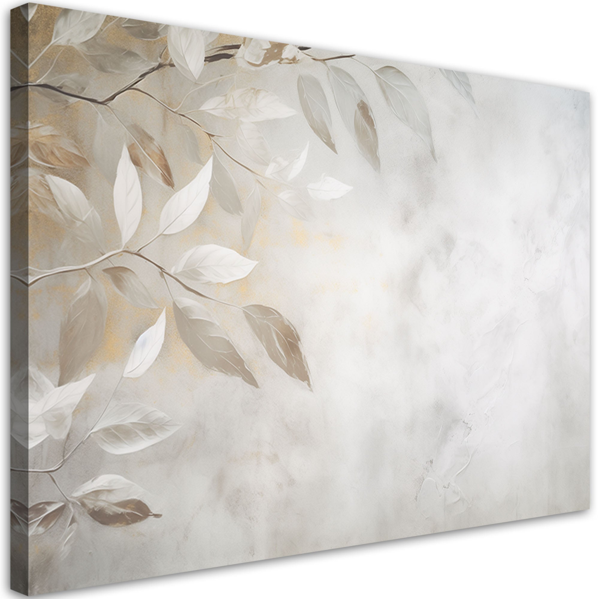 Obraz do salonu sypialni, Gałązki w stylu boho beżowe liście beton 120x80
